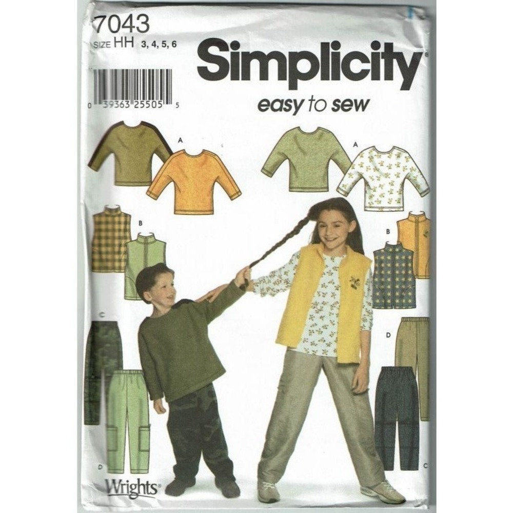 Simplicity 7043 Sewing Pattern Kids Size HH 3-4-5-6 Multi Top Vest Pants Easy